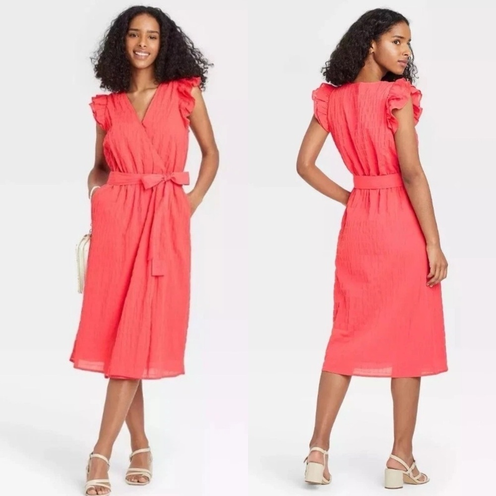 NWT A New Day Target Women's Ruffle Sleeveless Faux Wrap Dress Mango Sz XL